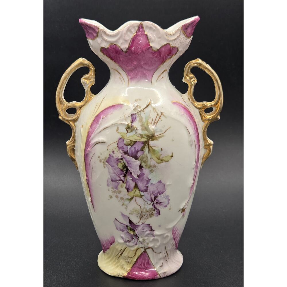 Antique Austrian “Vienna” Hand Painted Violets Porcelain Vase Circa 1900